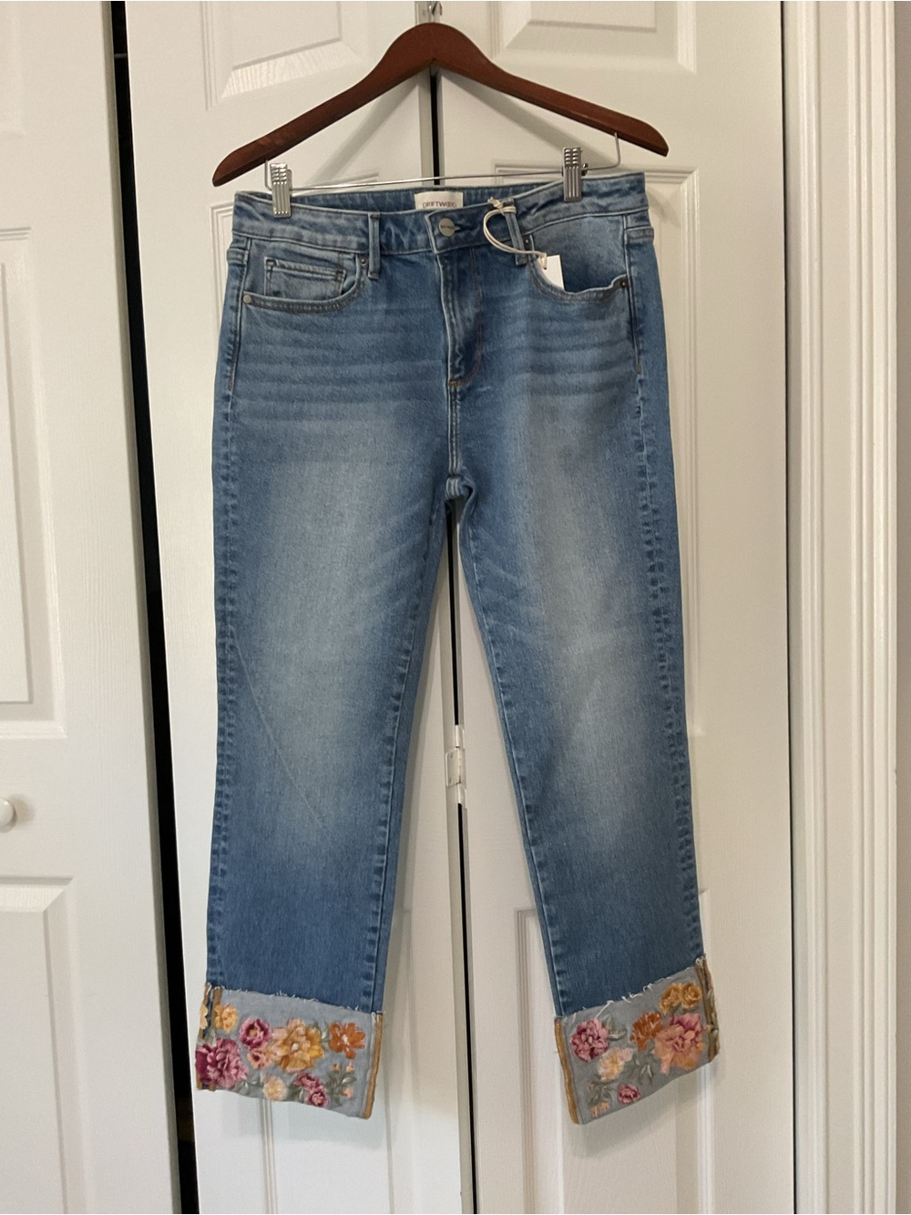 Driftwood Colette Light Blue Embroidered Hem Jeans